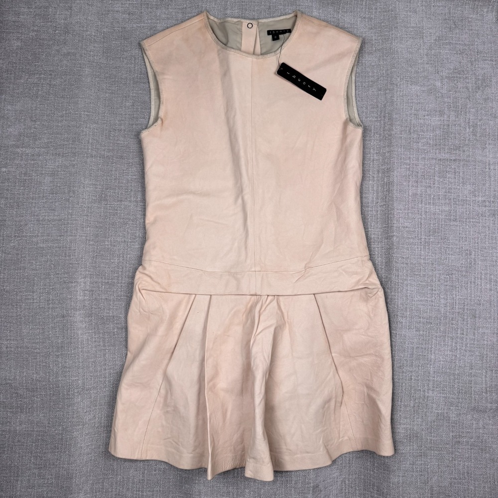 Theory Women's Light Tan (Bone) Sleeveless Faux Leather Dress - Size 0 - NWT